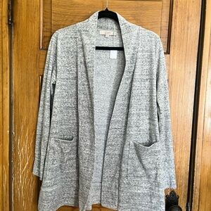 LOFT Gray Cardigan Sweater Open Front Knit